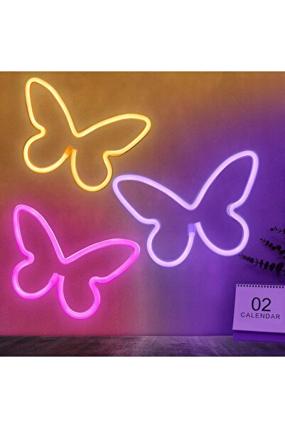 Slasa 3 قطع من لافتات نيون LED على شكل فراشة - 22 × 17 سم، ألوان: وردي، بنفسج...