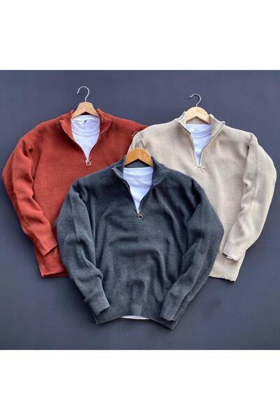 THEGENTMAN Thessaloniki Knitted Mock Neck Half Zipper Knitwear Sweater 3-Piec...