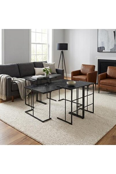 HOMEZ NEED طقم طاولة قهوة مكون من 5 قطع من الخشب الماليزي - أسود