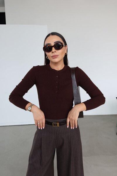 Özge Özgenç Corded Fabric Buttoned Front Knitwear Blouse