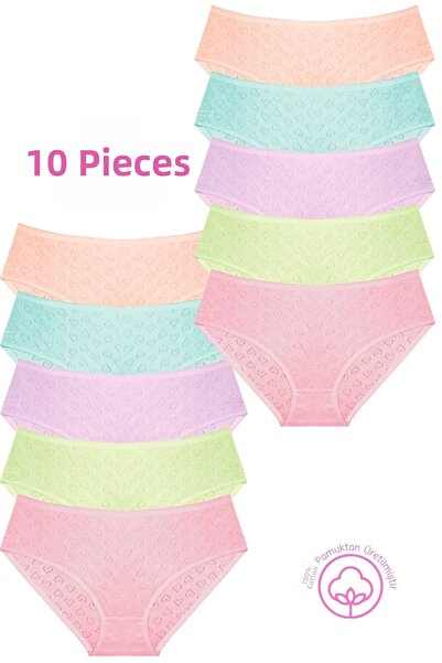 Newlilla Batu Women's 5-Piece Panty Set, 100% Cotton, Heart Pattern, No. 1506
