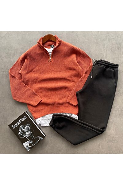 THANBUTİK Thessaloniki Knitted Sweater and Fleece-Lined Tracksuit 2-Piece Set