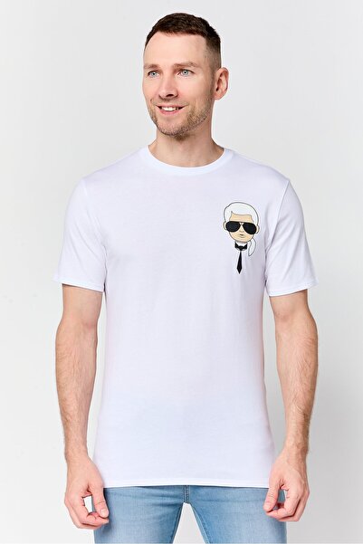 Karl Lagerfeld Men Crew Neck Short Sleeve Graphic Print T-Shirt, White