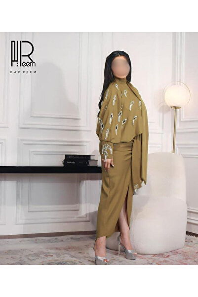DRM Luxurious olive-colored evening dress (Dar Reem) - A luxurious Saudi desi...