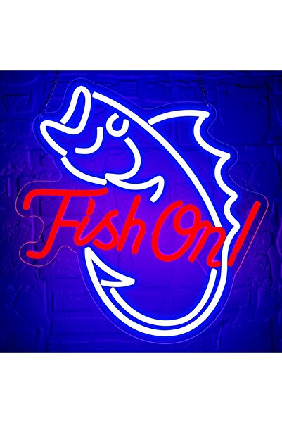 Slasa لوحة نيون LED على شكل سمكة صيد – مصباح جداري أزرق وأحمر 33×36 سم لغرفة ...