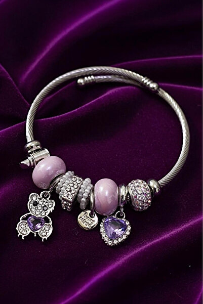 DİAVENTA TAKI VE AKSESUAR سوار أنيق من الفولاذ الحديث 316L مع دمية دب