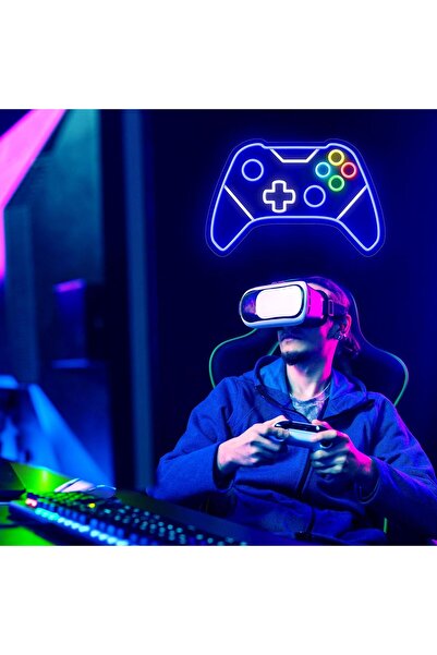 Slasa لوحة نيون LED للألعاب - 27 × 41 سم، مصباح جداري للألعاب باللونين الأزرق...