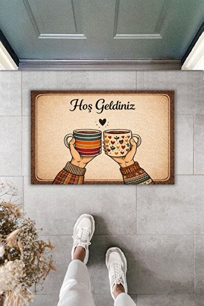 Rugmood طباعة رقمية حديثة - مرحبًا بك في القهوة - سجادة أمام الباب