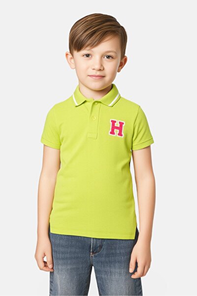 Hamleys قميص قصير الأكمام بياقة عريضة للأولاد الصغار، لون أخضر ليموني