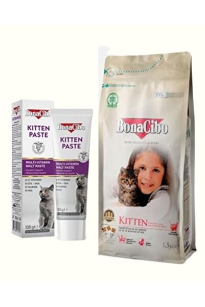 BonaCibo Yavru Kedi Başlangıç Seti: Tavuklu Kuru Mama 1.5 Kg ve Kitten Paste ...