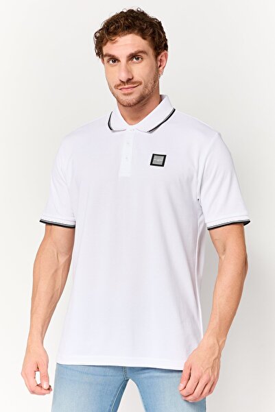 Karl Lagerfeld Men Regular Fit Short Sleeve Brand Logo Polo Shirt, White