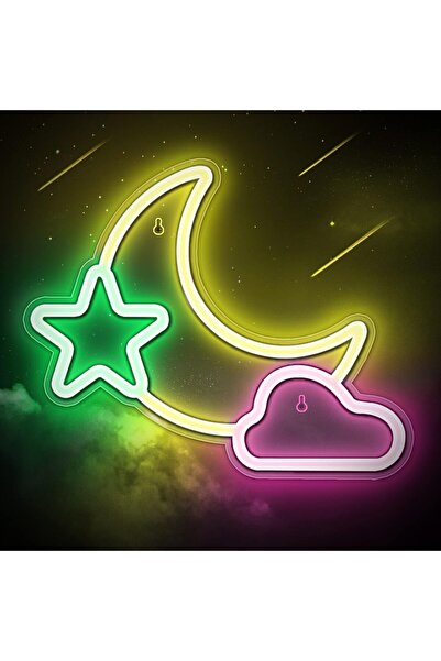 Slasa Moon Star Cloud LED Neon Sign – 42x33 cm Kids & Baby Bedroom Wall Light
