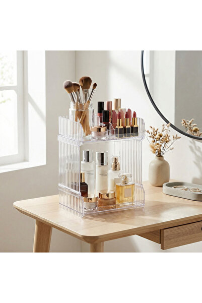 OEM Suport Organizator Cosmetice Acrilic Transparent cu 2 Nivele 19.5x15x26.6cm