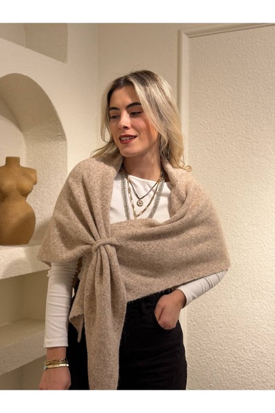 gingillo aksesuar Krem İçten Geçmeli Üçgen Şal