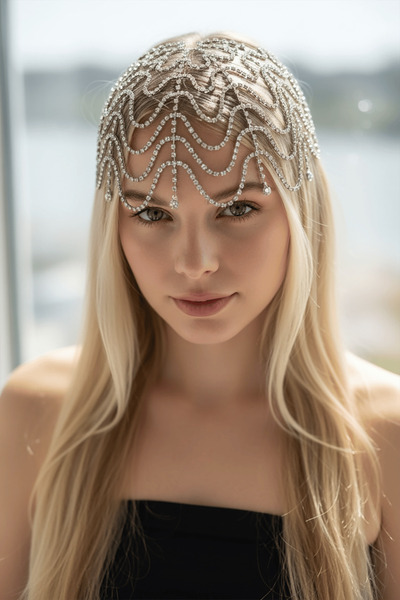 TAKIŞTIR Gümüş Renk Taş Detaylı Saç Aksesuarı/Kına Aksesuarı