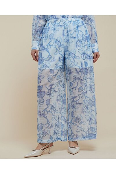 R&B Printed Wide Leg Pants With Elastic Waist