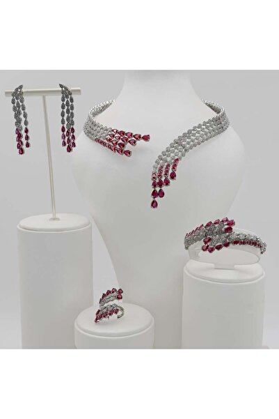 Generic Elegant silver mixed red zircon set, special edition, diamond precisi...
