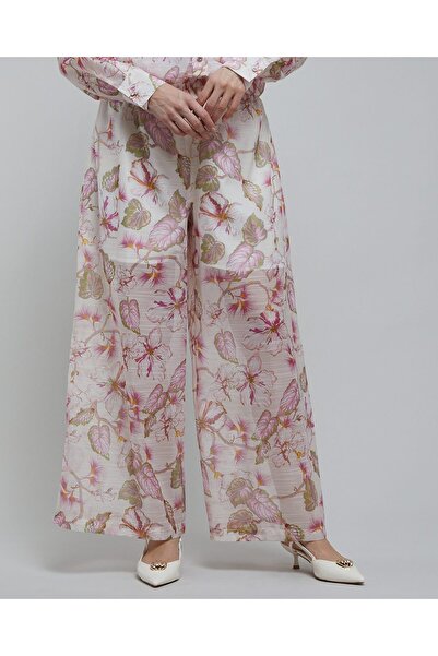 R&B Printed Wide Leg Pants With Elastic Waist
