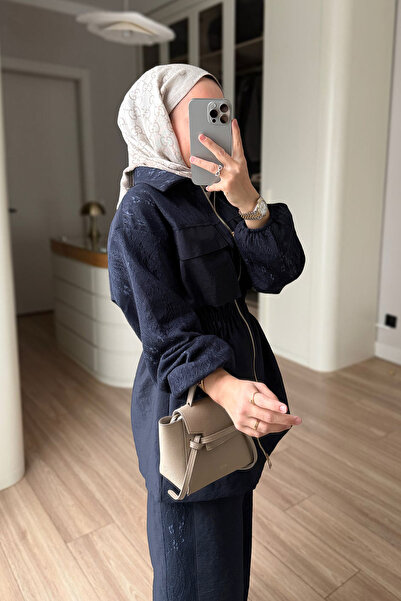Ka Hijab Dantel Detaylı Takım - Lacivert