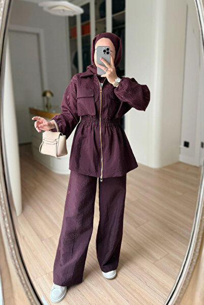 Ka Hijab Σετ με δαντέλα - Βουργουνδία