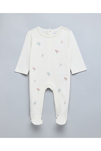 R&B بدلة نوم مطرزة بأقدام وأكمام طويلة