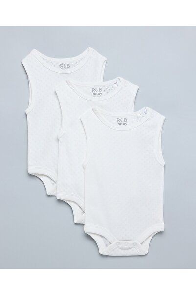 R&B Boy's Ivory 3 Pack Solid Sleeveless Bodysuits