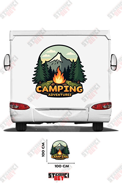 STİCKERCI BEY Camping Adventures Written Campering Fire and Caravan Sticker w...