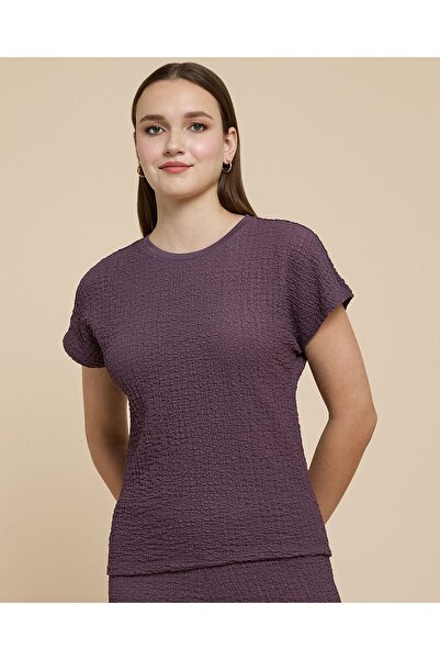 R&B Textured Top With Round Neck And Short Sleeves