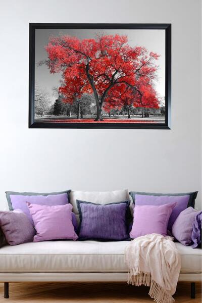 LUXRN Framed Wall Painting Black and White City Themed with Red Detail Uv Pri...