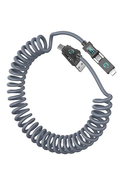 The Bros كابل USB-C حلزوني بقدرة 240 واط، كابل شحن سريع 4 في 1 مع شاشة LED، م...