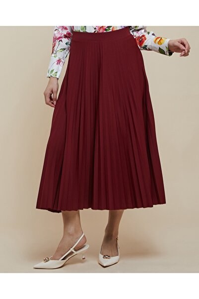 R&B تنورة ميدي سادة مطوية بخصر مطاطي