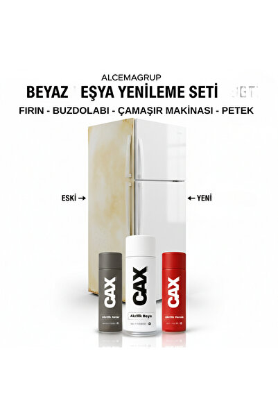 caxcolors Buzdolabı Yenileme Seti-Akrilik Beyaz Sprey Boya + Pas Önleyici Ast...