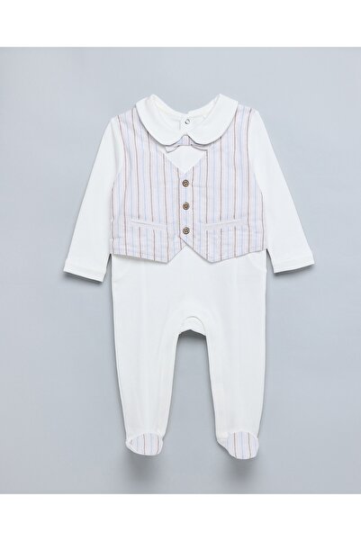 R&B بيجامة نوم مخططة بأقدام وأكمام طويلة