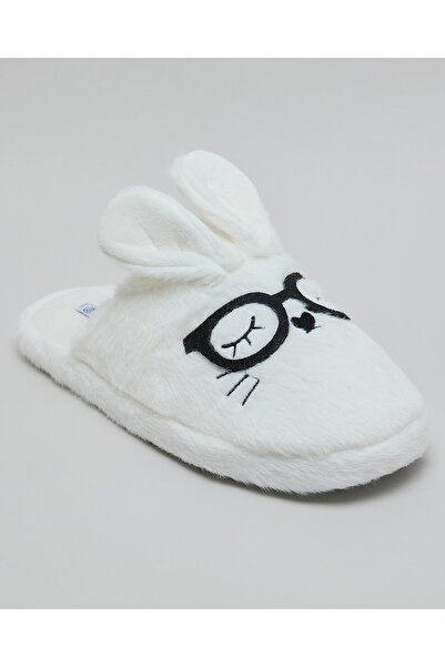 R&B Women's Ivory Embroidered Bedroom Slippers