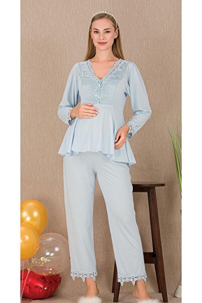 ESPEBA Pregnant Women's Maternity Pajama Set Top and Bottom Two-Piece Lace Trim