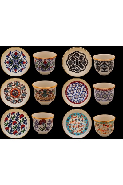 DUKKANI ISTANBUL Porselen Fincan Seti Ve Çay Tabağı 6 Kişilik 12 Parça Karışı...