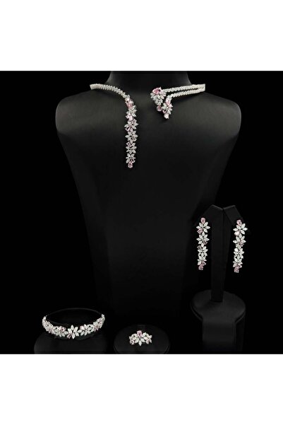 Generic Elegant pink and silver zircon set, special edition, diamond-quality,...