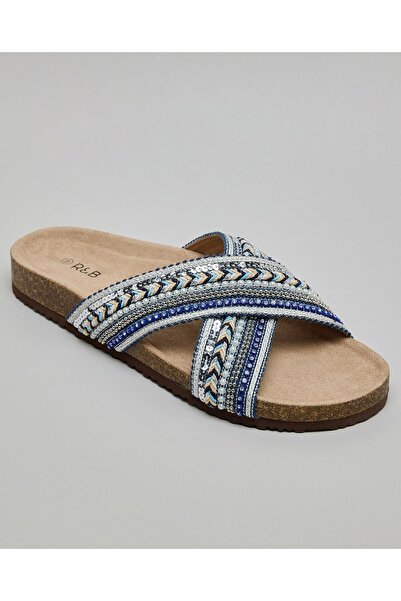R&B Women's Blue Embellished Flat Sandals