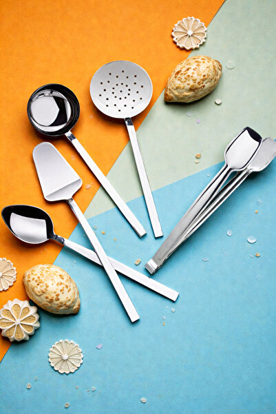 Ardore 5 Piece Ladle Colander Spatula Serving Spoon Tongs Set Stainless Steel