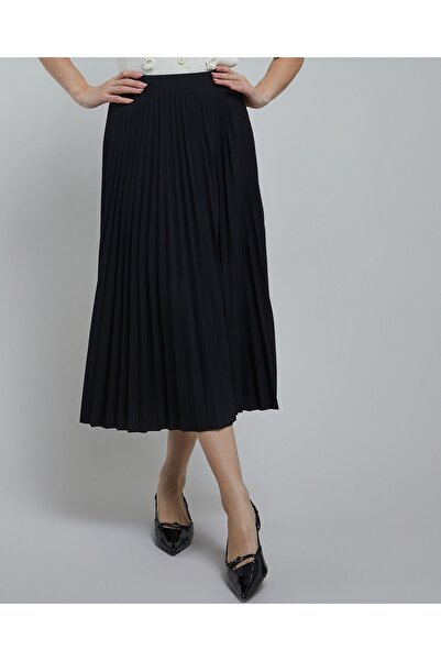 R&B تنورة ميدي سادة مطوية بخصر مطاطي