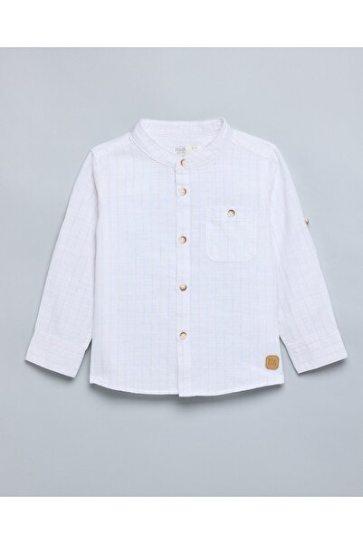 R&B Striped Shirt With Mandarin Collar And Long Sleeves