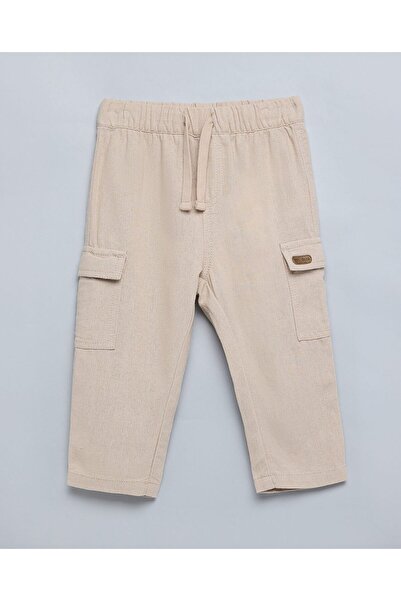 R&B بنطلون كارغو سادة مع خصر برباط