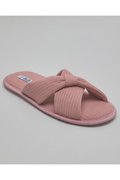 R&B Women's Pink Ribbed Bedroom Slippers