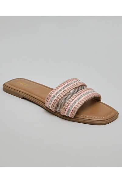 R&B صندل نسائي مسطح مطرز باللون الوردي