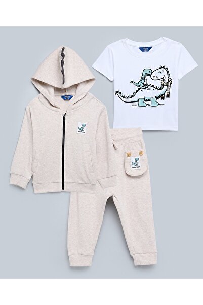 R&B طقم ملابس مطبوع للأولاد مكون من 3 قطع بلون الشوفان الممزوج