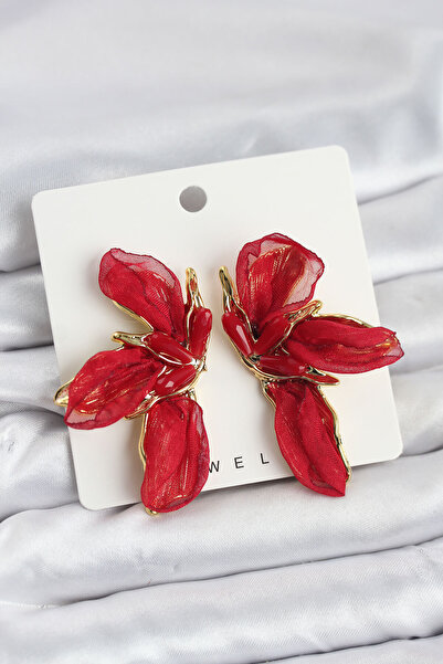 Clariss Lotus Model Red Color Tulle Women's Earrings -Kp-1307
