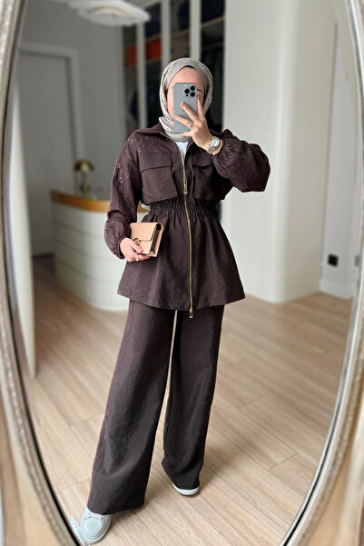 Ka Hijab Σετ με δαντέλα - Καφέ