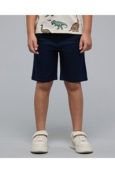 R&B Boy's Navy Blue Solid Shorts With Button Closure