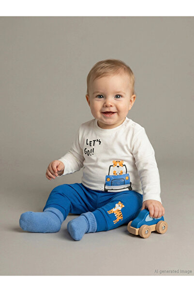 LC Waikiki Lcw Baby Beige Crew Neck Baby Boy Sweatshirt and Sweatpants