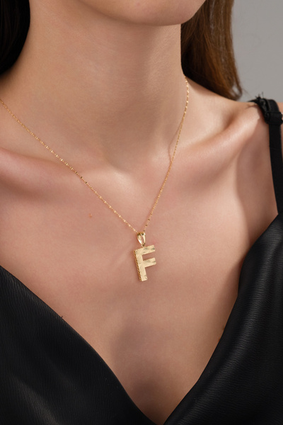 Zeynepli gold & jewelry 14 AYAR ALTIN BÜYÜK FÜZYON F HARFLİ KOLYE